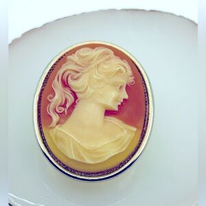 Vintage Amway Cameo Solid Perfume Holder Locket Brooch Pendant Victorian Goth